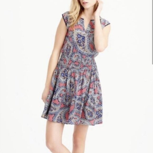 J. Crew Silk Paisley Smocked Waist Dress - Picture 8 of 10